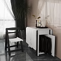 Modern Minimalist Dining Table Set with White Marble Cabinet Black Wooden Chair and Decorative Vase