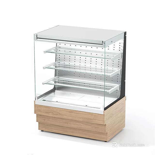 Commercial Display Refrigerator with Glass Door Multiple Shelves and Wooden Base for Food 3d model 