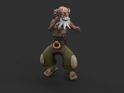 Game Movie Character 3D Model Bald White Beard Muscular Green Pants Patches Waist Ring Dynamic Stance 3d model