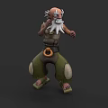 Game Movie Character 3D Model Bald White Beard Muscular Green Pants Patches Waist Ring Dynamic Stance