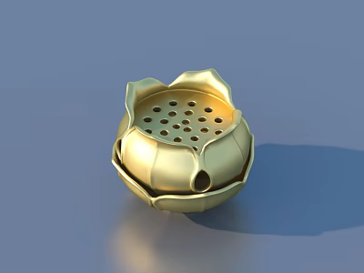 Exquisite Golden Lotus Sculpture Carved With Intricate Petal Patterns And Perforated Design 3d model