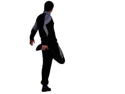 Man In Black And Gray Sports Outfit Stretching Leg In Back View 3d model