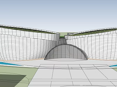 Modern Circular Building Design With Green Roof and Front Plaza Area 3d model