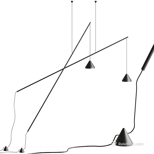 Modern Geometric Chandelier with Multiple Triangular Pendants and Slim Hanging Rods 3d model