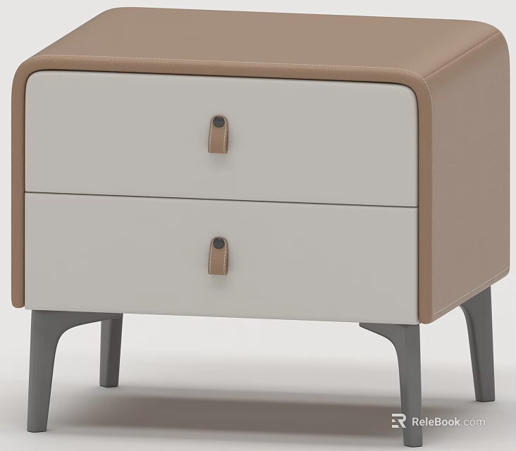 Modern Contemporary Nightstand Design Featuring Two Drawers And Brown White Leather Panels 3d model 