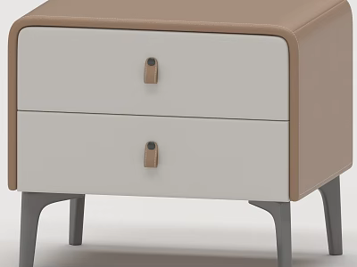 Modern Contemporary Nightstand Design Featuring Two Drawers And Brown White Leather Panels 3d model
