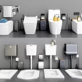 Various Types of Modern Toilet with Bathroom Accessories and Design Elements in Bathroom Setting