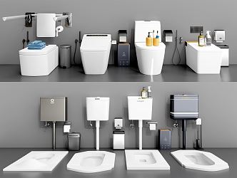 Modern Toilet Sitting Toilet Squat Toilet Trash 3d model