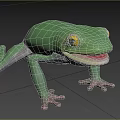 Green Reptile Lizard With Yellow Eyes And Open Mouth On Ground