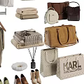 Stylish Clothes Collection With Hangers Matching Bags Shoes And Suitcases In Neutral Tones