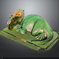 Green Dinosaur Model With Colorful Head Resting On Green Base Platform 3d model