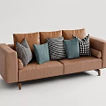 Light Gray And Brown Two Seater Sofa With Checkered Brown Blue Pillows 3d model