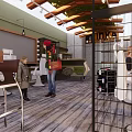 Modern Beauty Hair Salon Interior With Wooden Ceiling Metal Frames And Concrete Walls