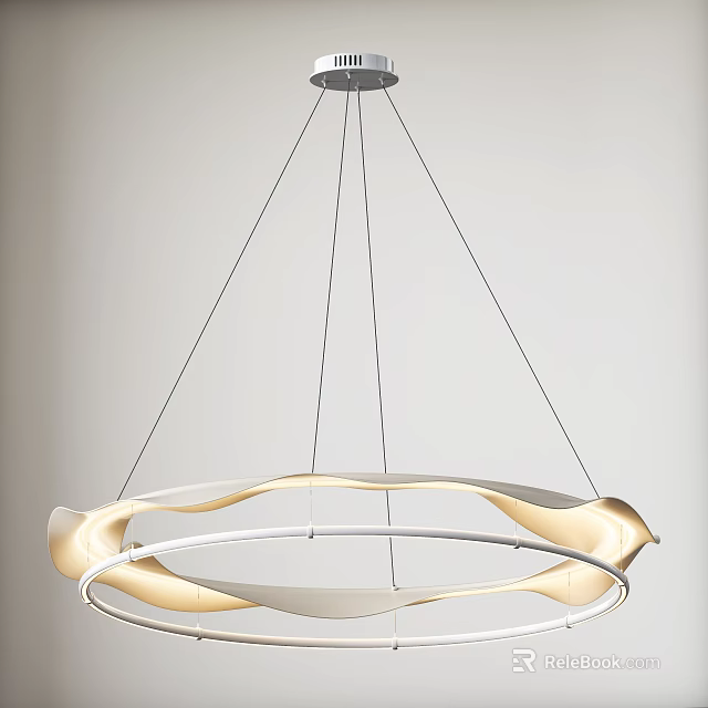 Modern Chandelier With Circular White Frame And Curved Beige Elements For Interior Design 3d model