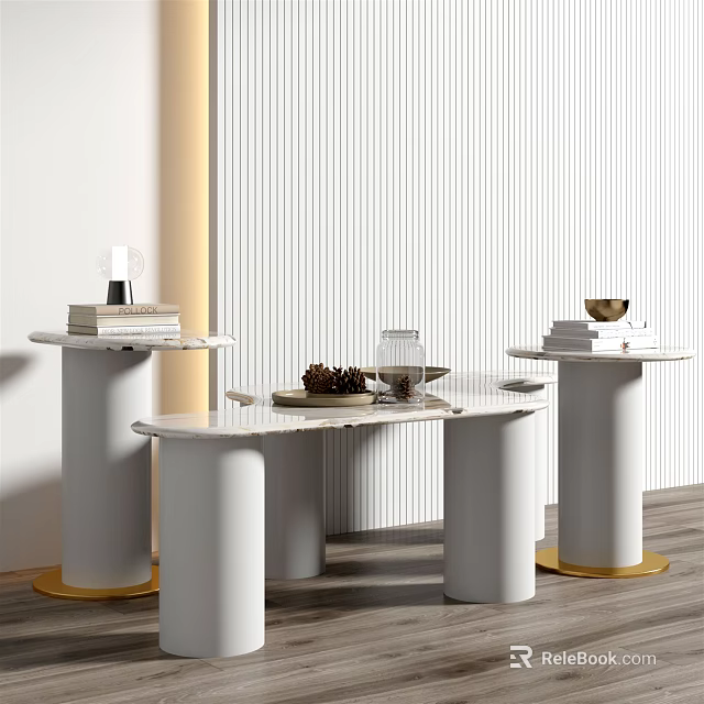 Elegant Modern Coffee Table With White Marble Top And Gold Base Decor Items 3d model