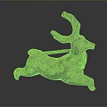 Ancient Bronze Deer Sculpture in Running Posture With Intricate Patterns and Green Patina
