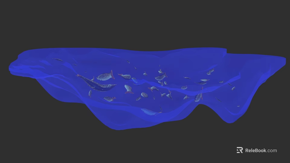Detailed Blue Microtopography Illustration With Small Fish On Wavy Surface 3d model 