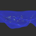 Detailed Blue Microtopography Illustration With Small Fish On Wavy Surface