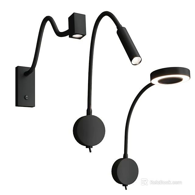 Modern Black Wall Lights With Adjustable Arms And Curved Designs For Interior Decoration 3d model 