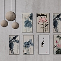 New Chinese Lotus Hanging Painting Traditional Chinese Painting Decorative Painting Fabric Chandelier 3d model