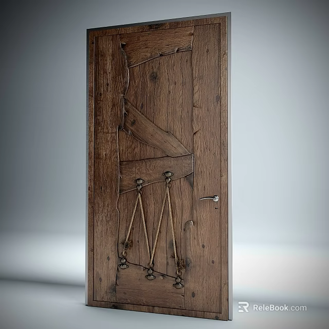 Rustic Wooden Swing Door With Natural Wood Grain And Metal Hinges Design 3d model 