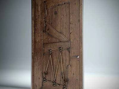 Rustic Wooden Swing Door With Natural Wood Grain And Metal Hinges Design 3d model