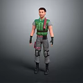 Man Wearing Green Vest Gray Pants Knee Pads Black Gloves And Boots On Gray Background