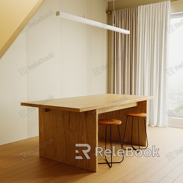 Cream Style Solid Wood Table Solid Wood Dining Table and Chair Long Chandelier Bar Stool Single Stool Curtain model