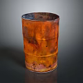 Vintage Rusted Metal Barrel With Orange Brown Patina And Smooth Surface