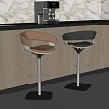 Modern Kitchen Interior With Stylish Brown And Black Bar Stools By Counter Area