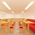Restaurant with Good Soup Simple Noodles Freshly Cooked Beef Rice Wooden Tables and Red Seats