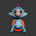 Cute Blue Game Movie Character With Pink Head And Orange Tail Look