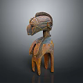 Handcrafted Wooden Anthropomorphic Sculpture With Decorated Head And Limbs In Brown Orange Tones