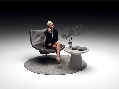 Modern Leisure Chair With Side Table Potted Plant And Book On Rug 3d model