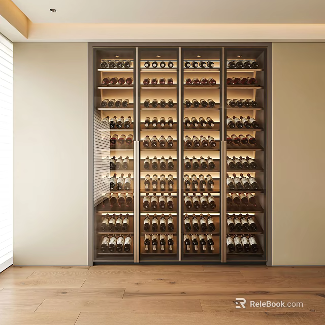 Modern Wine Cabinet With Layered Design And Numerous Wine Bottles 3d model 