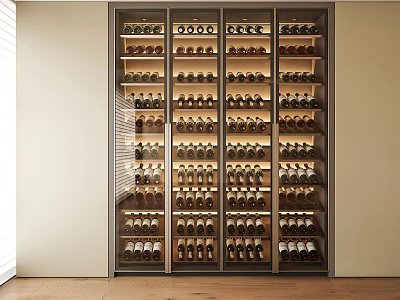 Modern Wine Cabinet With Layered Design And Numerous Wine Bottles 3d model