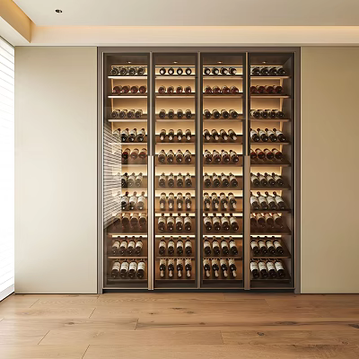 Modern Wine Cabinet With Layered Design And Numerous Wine Bottles 3d model