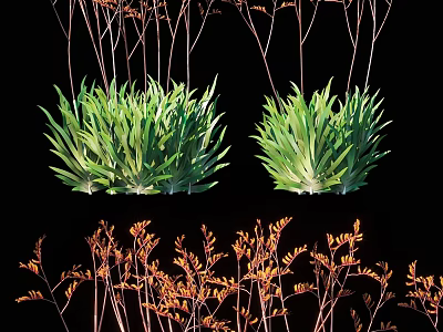 Decorative Plant Ornament Set With Green Leafy Plants And Orange Dried Branches 3d model