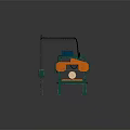 Heavy Log Cutting Machine With Orange Blades On Green Metal Stand Processing Large Wood Log