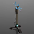 Modern Floor Lamp With Flower Petal Blue Panels Black Pole And Blue Illuminated Base