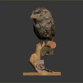 Realistic Bird Head Sculpture Mounted on Wooden Base With Stone or Crystal Decorations