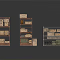 Three Different Storage Shelves With Vintage Crates Drawers And Boxes
