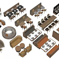 Modern Dining Table Combination With Wooden Tables Chairs And Booth Seating Designs 3d model