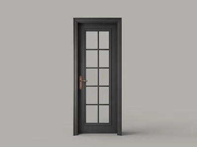 Modern Swing Door with Black Frame Glass Panes and Brass Handle for Home Interior 3d model