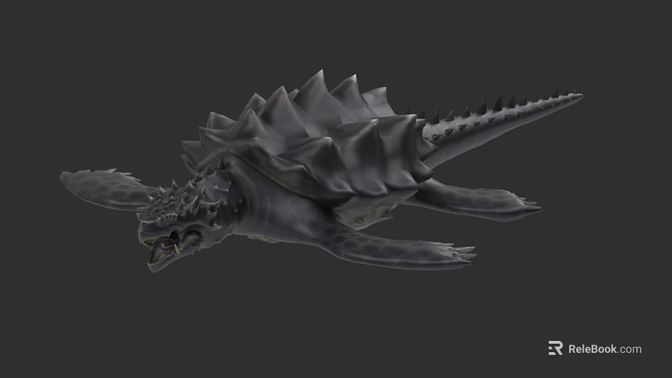 Prehistoric Aquatic Animal With Spiked Back Long Tail Flipper Limbs And Open Mouth 3d model 