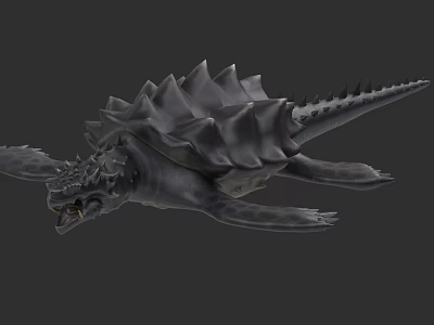 Prehistoric Aquatic Animal With Spiked Back Long Tail Flipper Limbs And Open Mouth 3d model