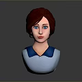 Red Haired Woman With Blue Eyes Blue Collar White Top 3D Model On Gray Surface