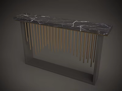 Modern Dining Table With Black Marble Top And Golden Slender Rod Legs 3d model