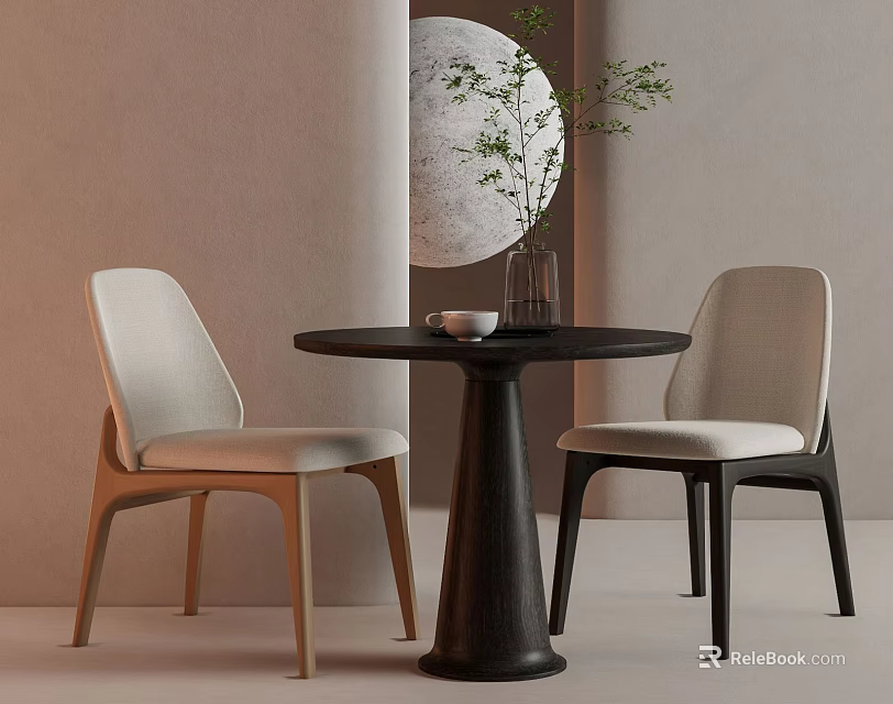 Modern Interior With Black Round Table Two Light Upholstered Chairs And Decorative Vase Plant 3d model 