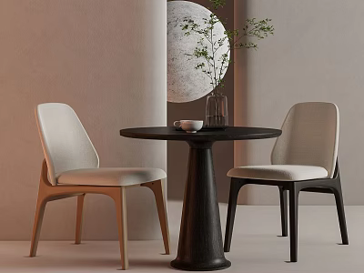 Modern Interior With Black Round Table Two Light Upholstered Chairs And Decorative Vase Plant 3d model